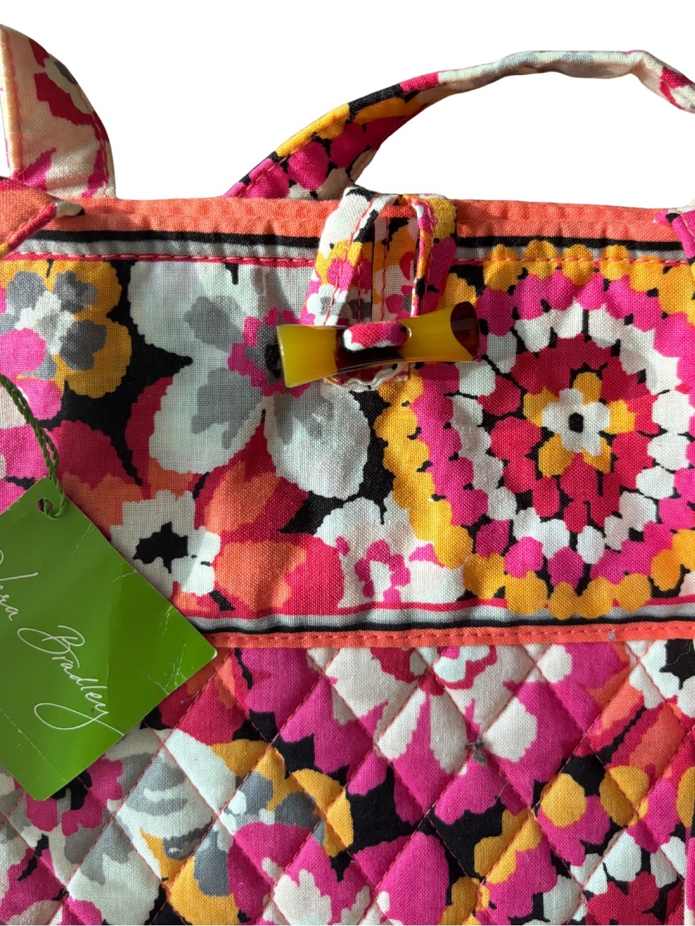 NWT Vera Bradley Pixie Blooms Quilted Tote Bag Floral Pink Shoulder Purse - Picture 5 of 5